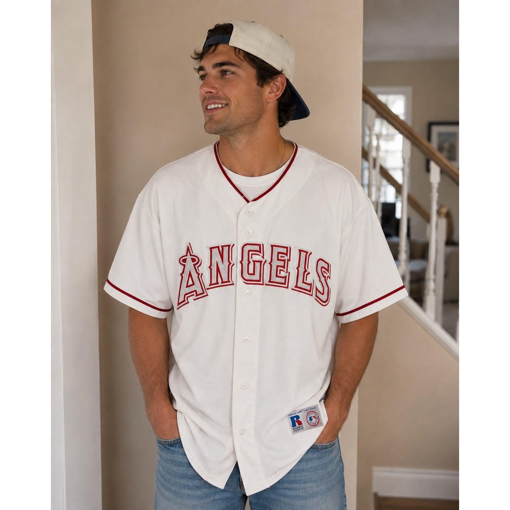 Vintage Russell Athletic MLB California Angels Baseball Jersey White XXL Mens